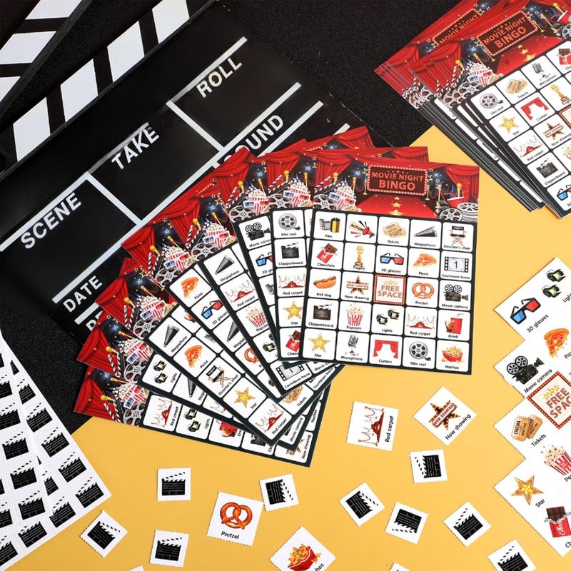 Shappy 35 Pcs Movie Night Bingo 24 Players Movie Party Bingo Cards Film Party Games for Adults Family Activities Theater Birthday Gifts Favors Supplies - Image 4